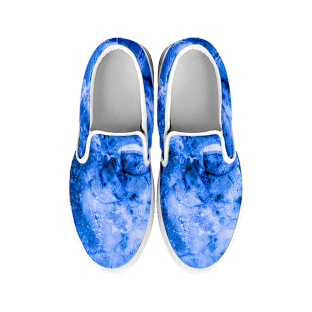 Blue Sapphire Marble Print White Slip On Sneakers
