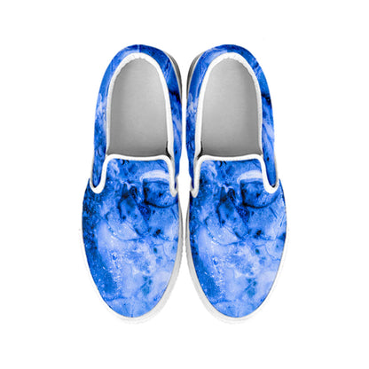 Blue Sapphire Marble Print White Slip On Sneakers