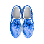 Blue Sapphire Marble Print White Slip On Sneakers
