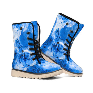 Blue Sapphire Marble Print Winter Boots