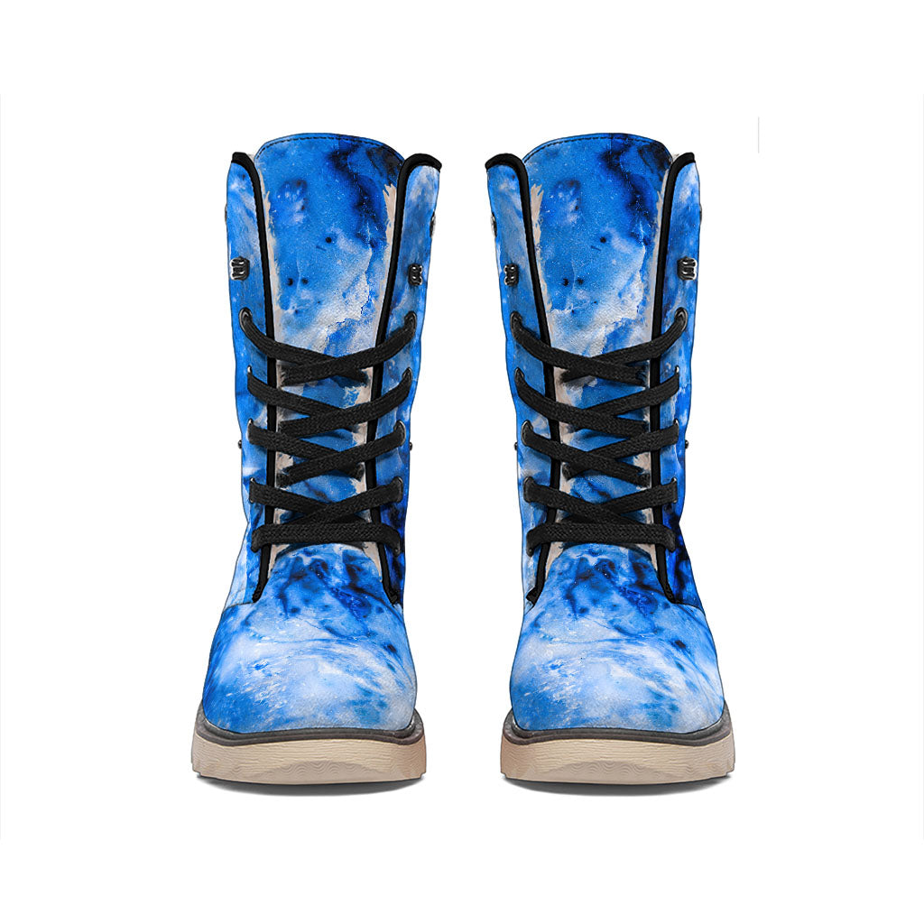 Blue Sapphire Marble Print Winter Boots