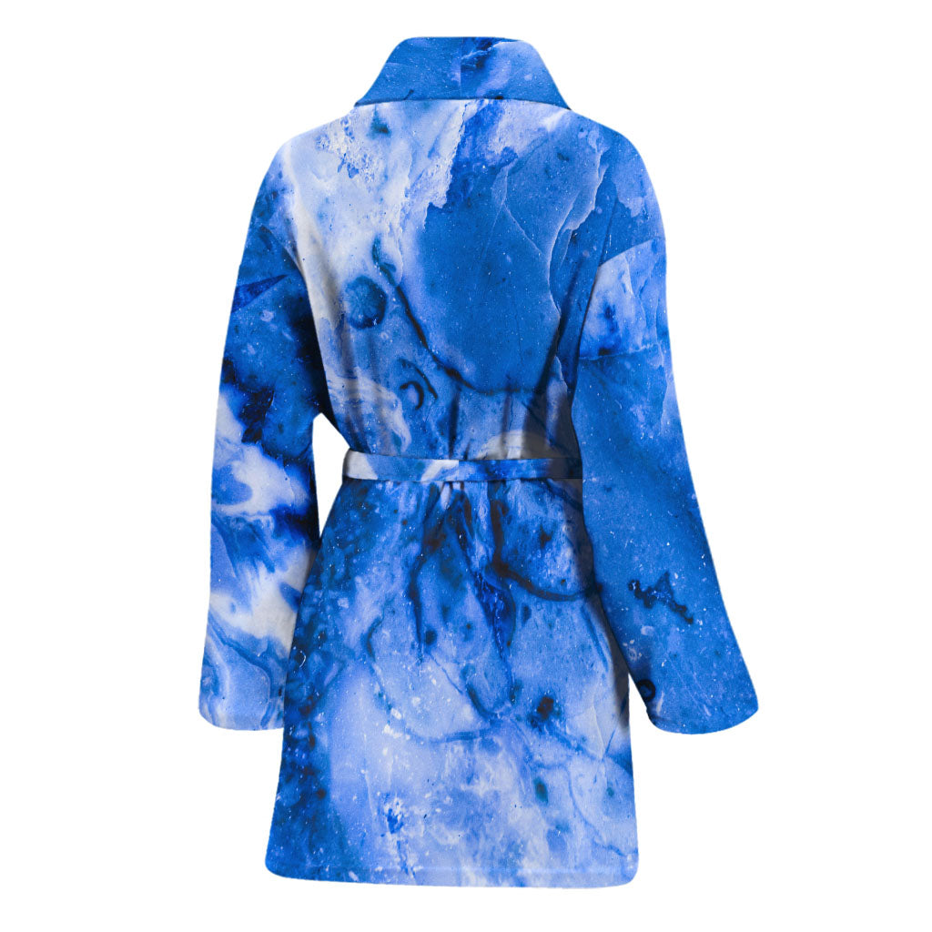 Blue Sapphire Marble Print Women's Bathrobe