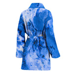 Blue Sapphire Marble Print Women's Bathrobe
