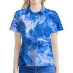 Blue Sapphire Marble Print Women's Polo Shirt