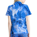 Blue Sapphire Marble Print Women's Polo Shirt