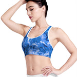 Blue Sapphire Marble Print Women's Sports Bra