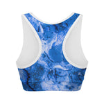 Blue Sapphire Marble Print Women's Sports Bra