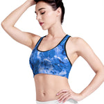 Blue Sapphire Marble Print Women's Sports Bra