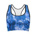 Blue Sapphire Marble Print Women's Sports Bra