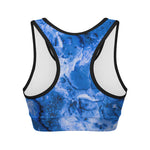 Blue Sapphire Marble Print Women's Sports Bra