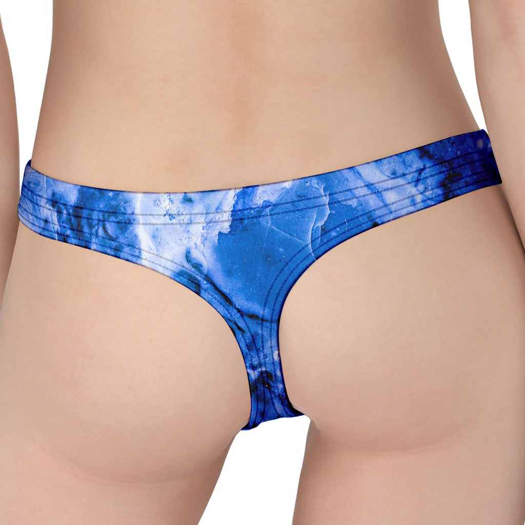 Blue Sapphire Marble Print Women's Thong