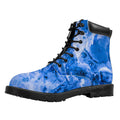 Blue Sapphire Marble Print Padded Collar Lace Up Boots