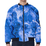 Blue Sapphire Marble Print Zip Sleeve Bomber Jacket