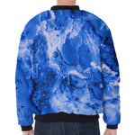 Blue Sapphire Marble Print Zip Sleeve Bomber Jacket