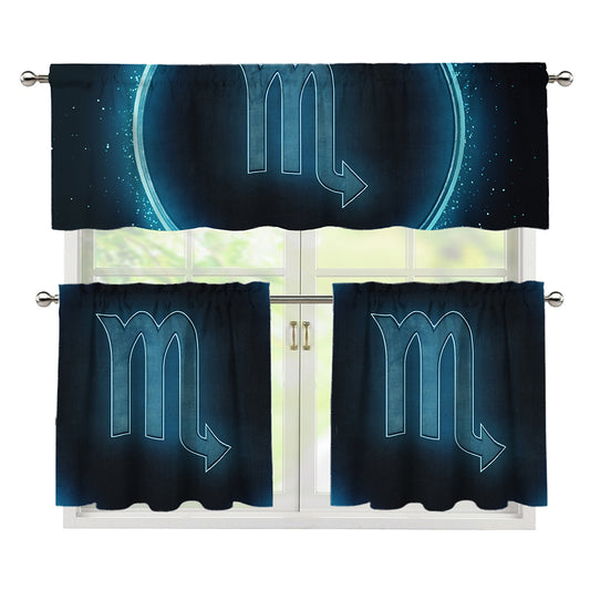 Blue Scorpio Zodiac Sign Print 3 Piece Kitchen Curtains