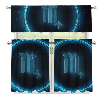 Blue Scorpio Zodiac Sign Print 3 Piece Kitchen Curtains