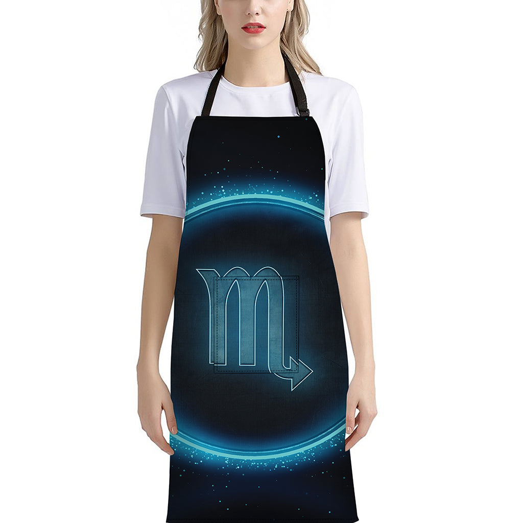Blue Scorpio Zodiac Sign Print Bib Apron With Pocket