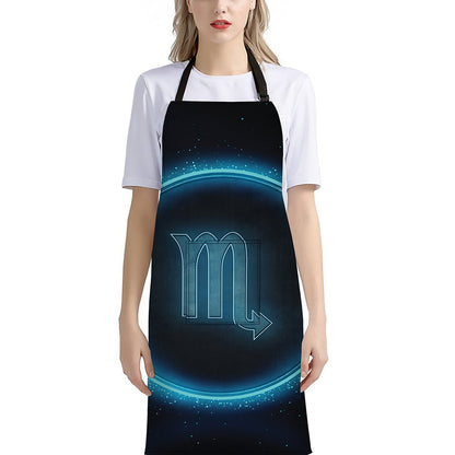 Blue Scorpio Zodiac Sign Print Bib Apron With Pocket