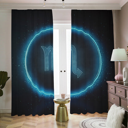 Blue Scorpio Zodiac Sign Print Blackout Pencil Pleat Curtains