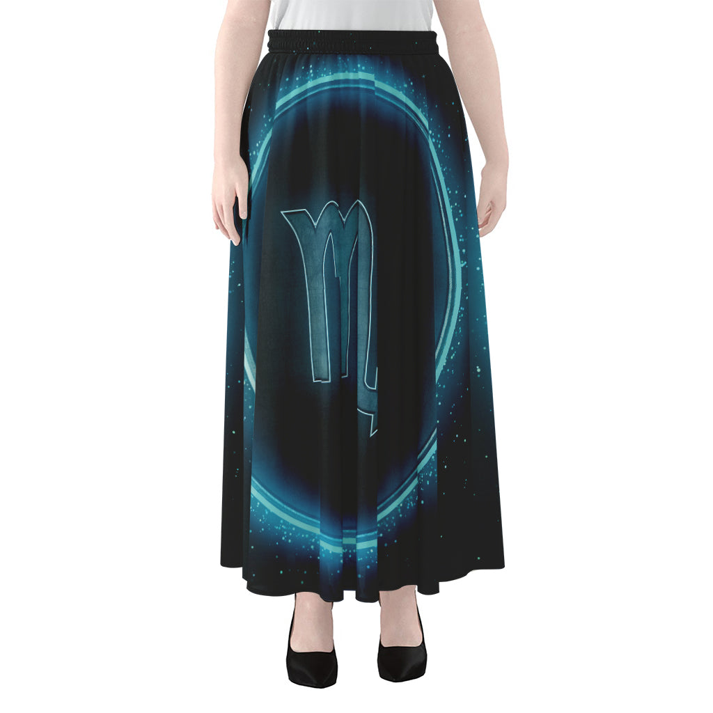 Blue Scorpio Zodiac Sign Print Chiffon Maxi Skirt