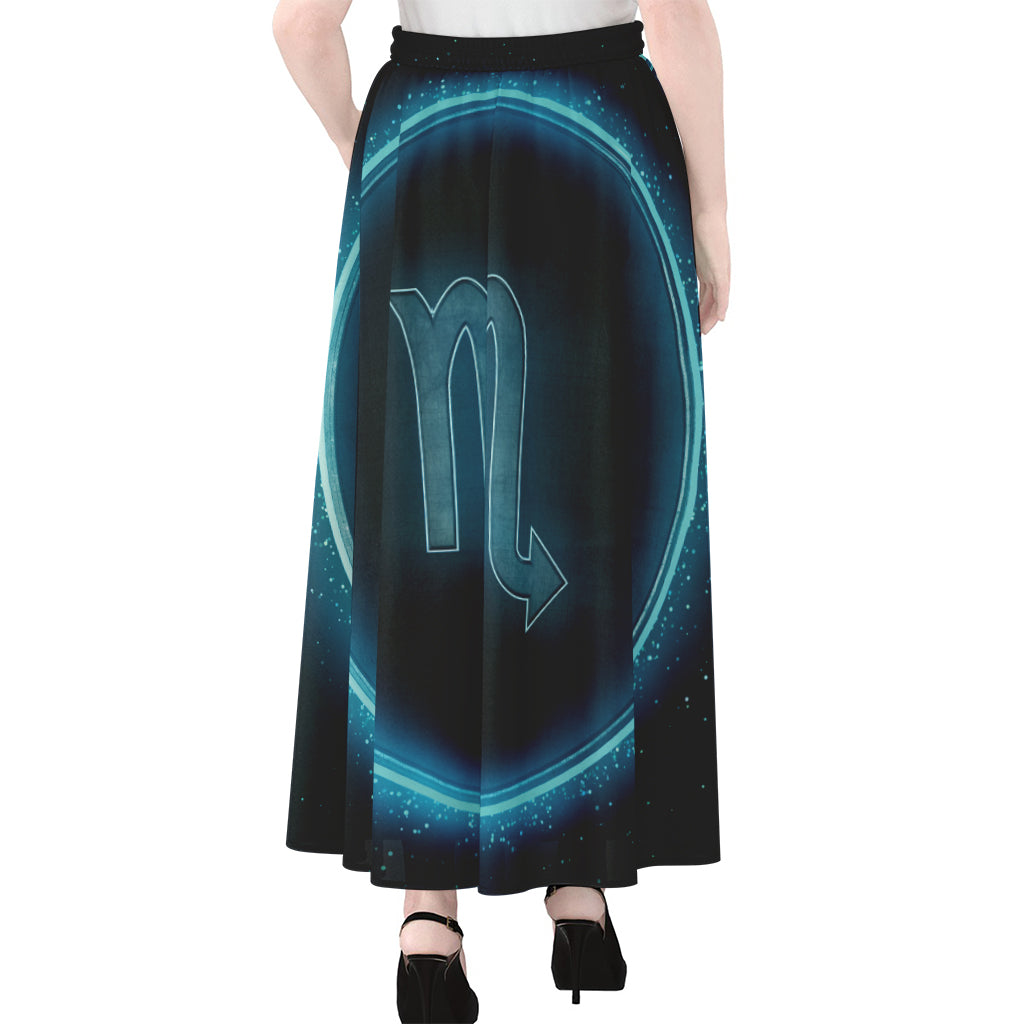 Blue Scorpio Zodiac Sign Print Chiffon Maxi Skirt