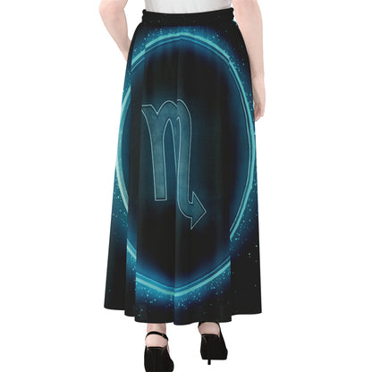 Blue Scorpio Zodiac Sign Print Chiffon Maxi Skirt