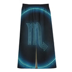 Blue Scorpio Zodiac Sign Print Cotton Front Slit Maxi Skirt