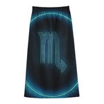 Blue Scorpio Zodiac Sign Print Cotton Front Slit Maxi Skirt