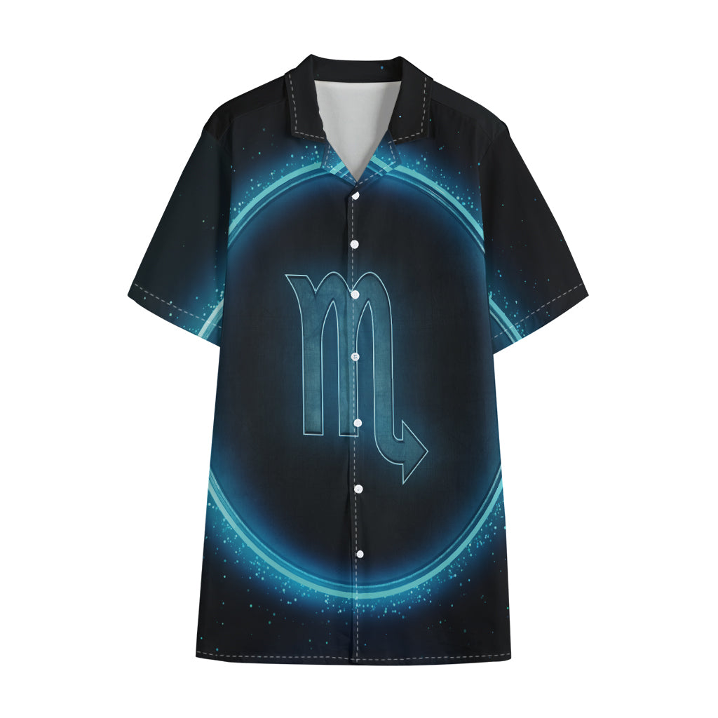 Blue Scorpio Zodiac Sign Print Cotton Hawaiian Shirt