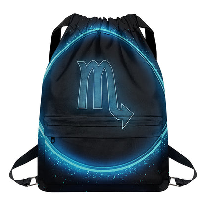 Blue Scorpio Zodiac Sign Print Drawstring Backpack