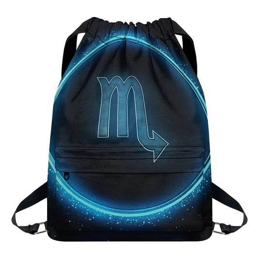 Blue Scorpio Zodiac Sign Print Drawstring Backpack