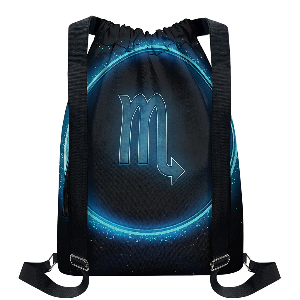 Blue Scorpio Zodiac Sign Print Drawstring Backpack