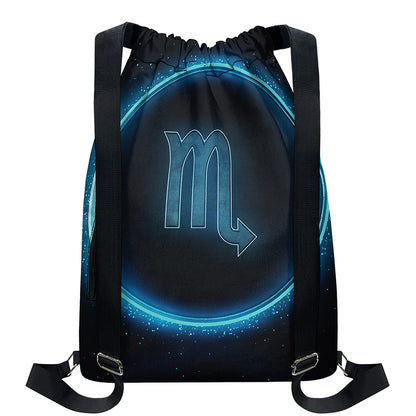 Blue Scorpio Zodiac Sign Print Drawstring Backpack