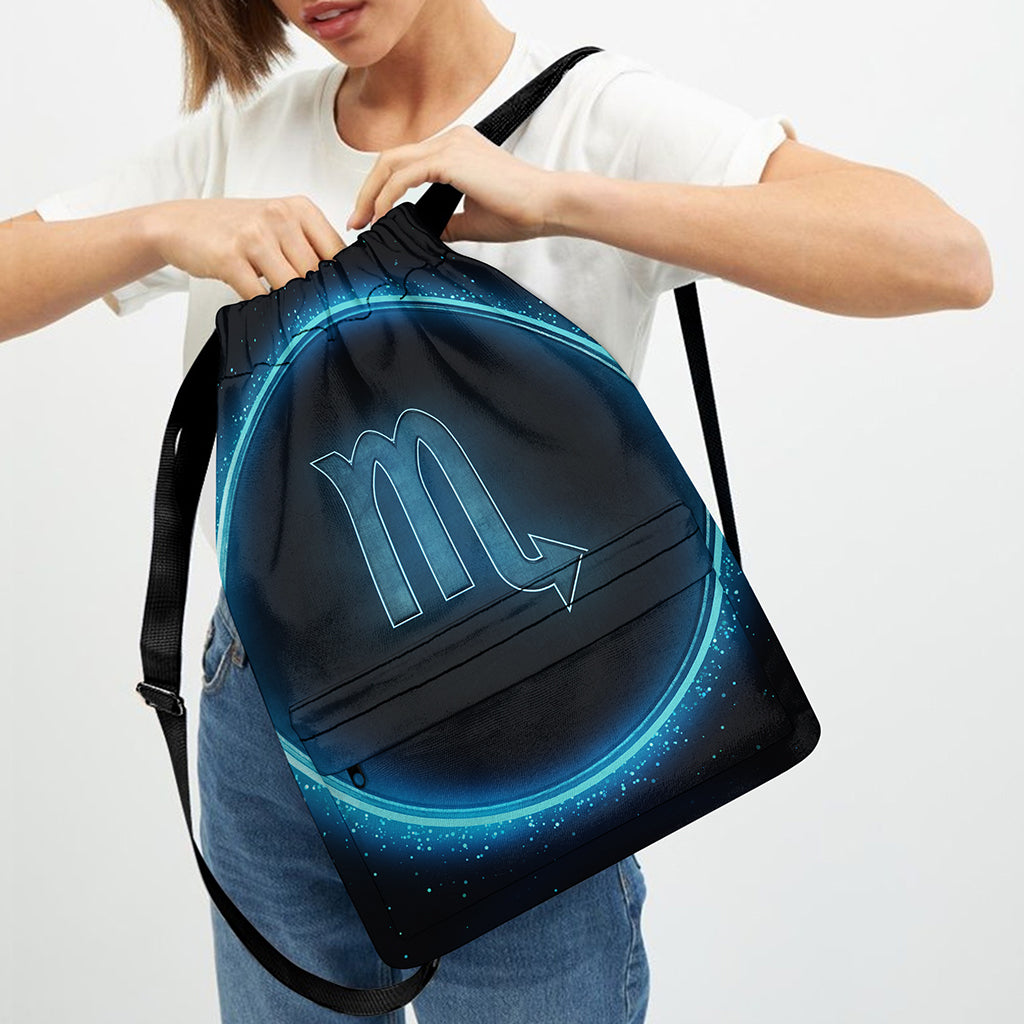 Blue Scorpio Zodiac Sign Print Drawstring Backpack