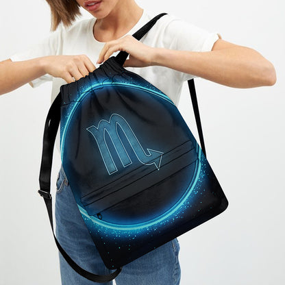 Blue Scorpio Zodiac Sign Print Drawstring Backpack