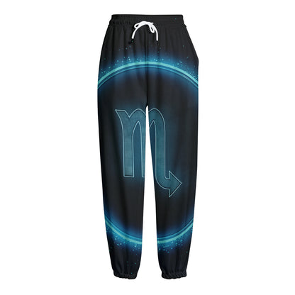 Blue Scorpio Zodiac Sign Print Fleece Lined Knit Pants