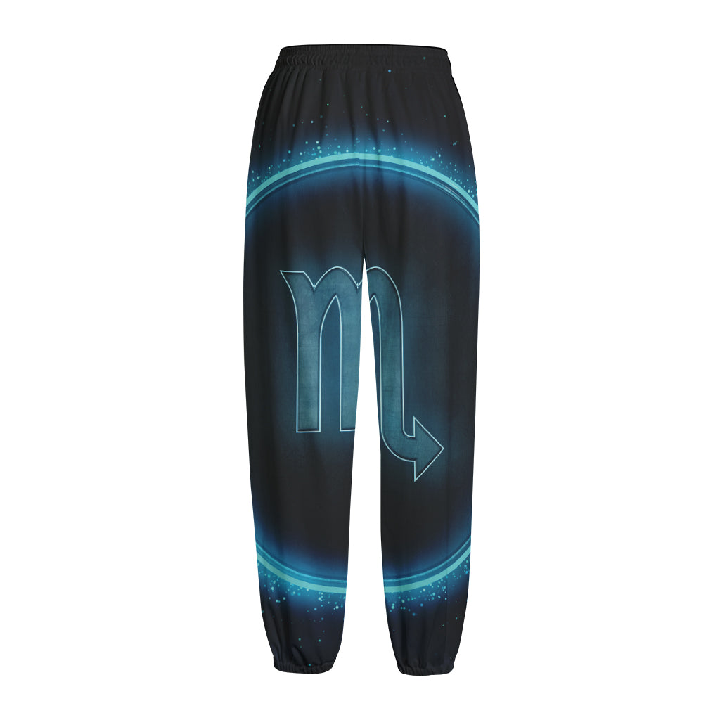 Blue Scorpio Zodiac Sign Print Fleece Lined Knit Pants