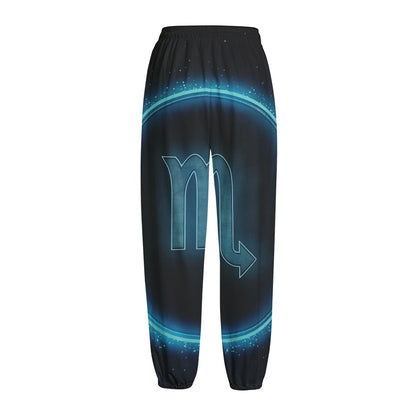 Blue Scorpio Zodiac Sign Print Fleece Lined Knit Pants