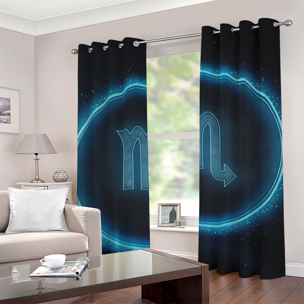 Blue Scorpio Zodiac Sign Print Grommet Curtains