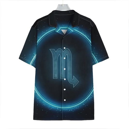 Blue Scorpio Zodiac Sign Print Hawaiian Shirt