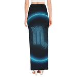 Blue Scorpio Zodiac Sign Print High Slit Maxi Skirt