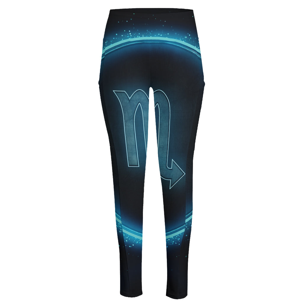 Blue Scorpio Zodiac Sign Print High-Waisted Pocket Leggings