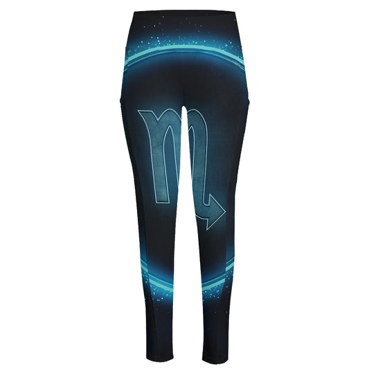 Blue Scorpio Zodiac Sign Print High-Waisted Pocket Leggings