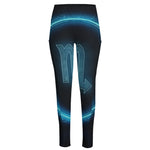 Blue Scorpio Zodiac Sign Print High-Waisted Pocket Leggings