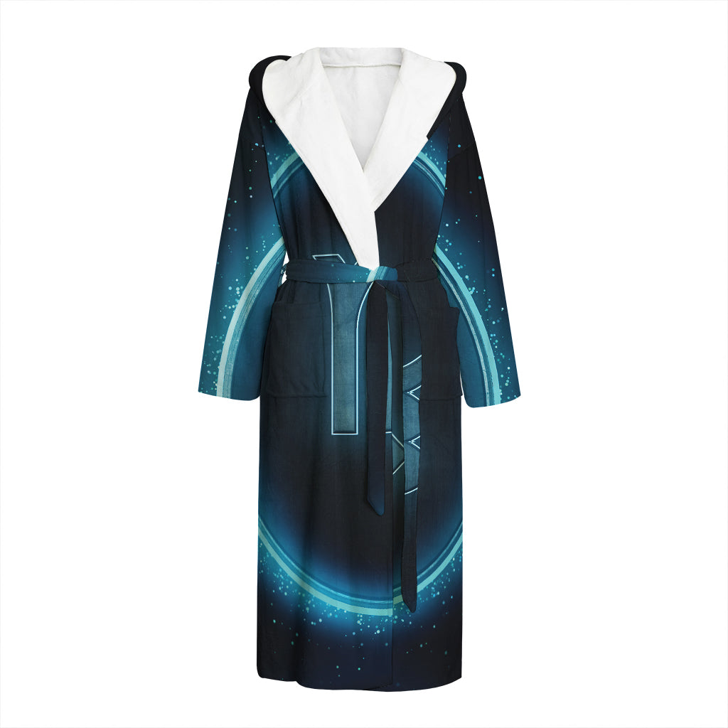 Blue Scorpio Zodiac Sign Print Hooded Bathrobe