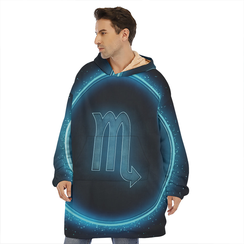 Blue Scorpio Zodiac Sign Print Hoodie Blanket
