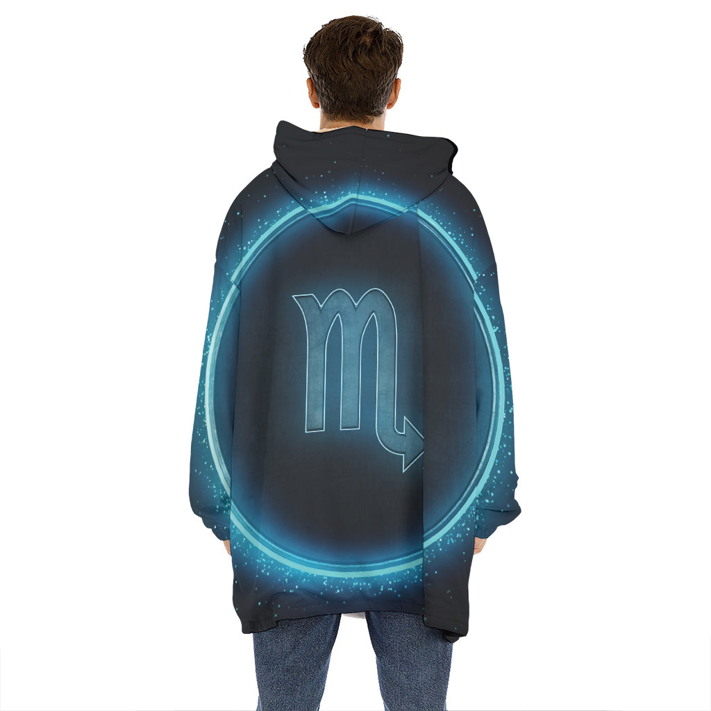Blue Scorpio Zodiac Sign Print Hoodie Blanket