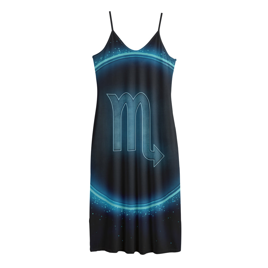 Blue Scorpio Zodiac Sign Print Jersey Midi Cami Dress