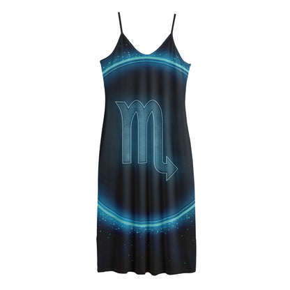 Blue Scorpio Zodiac Sign Print Jersey Midi Cami Dress