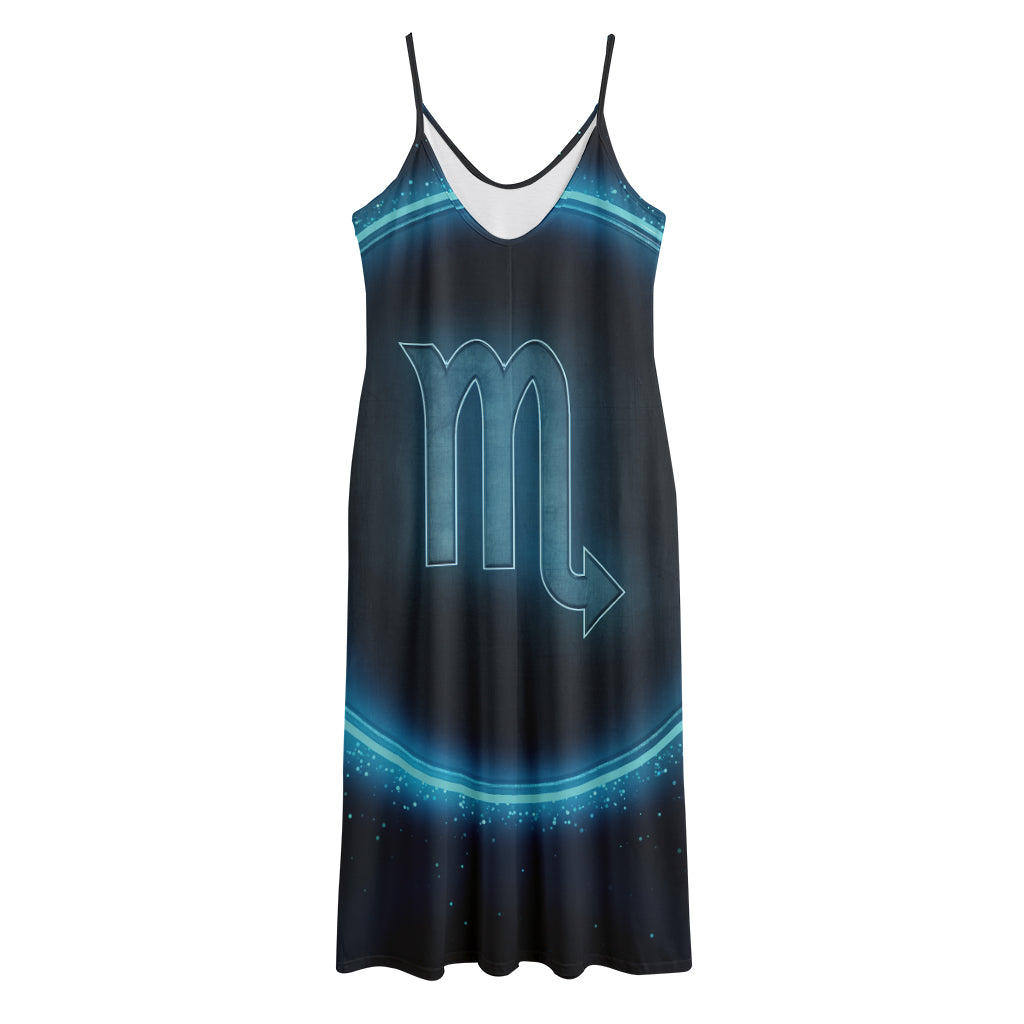 Blue Scorpio Zodiac Sign Print Jersey Midi Cami Dress